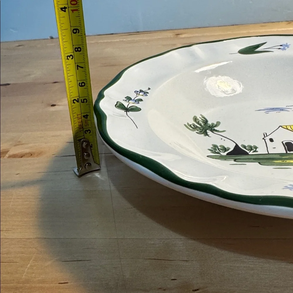 Varages France Cabanon Large Rim Soup Bowl Green Trim Farmhouse Cottage Floral
